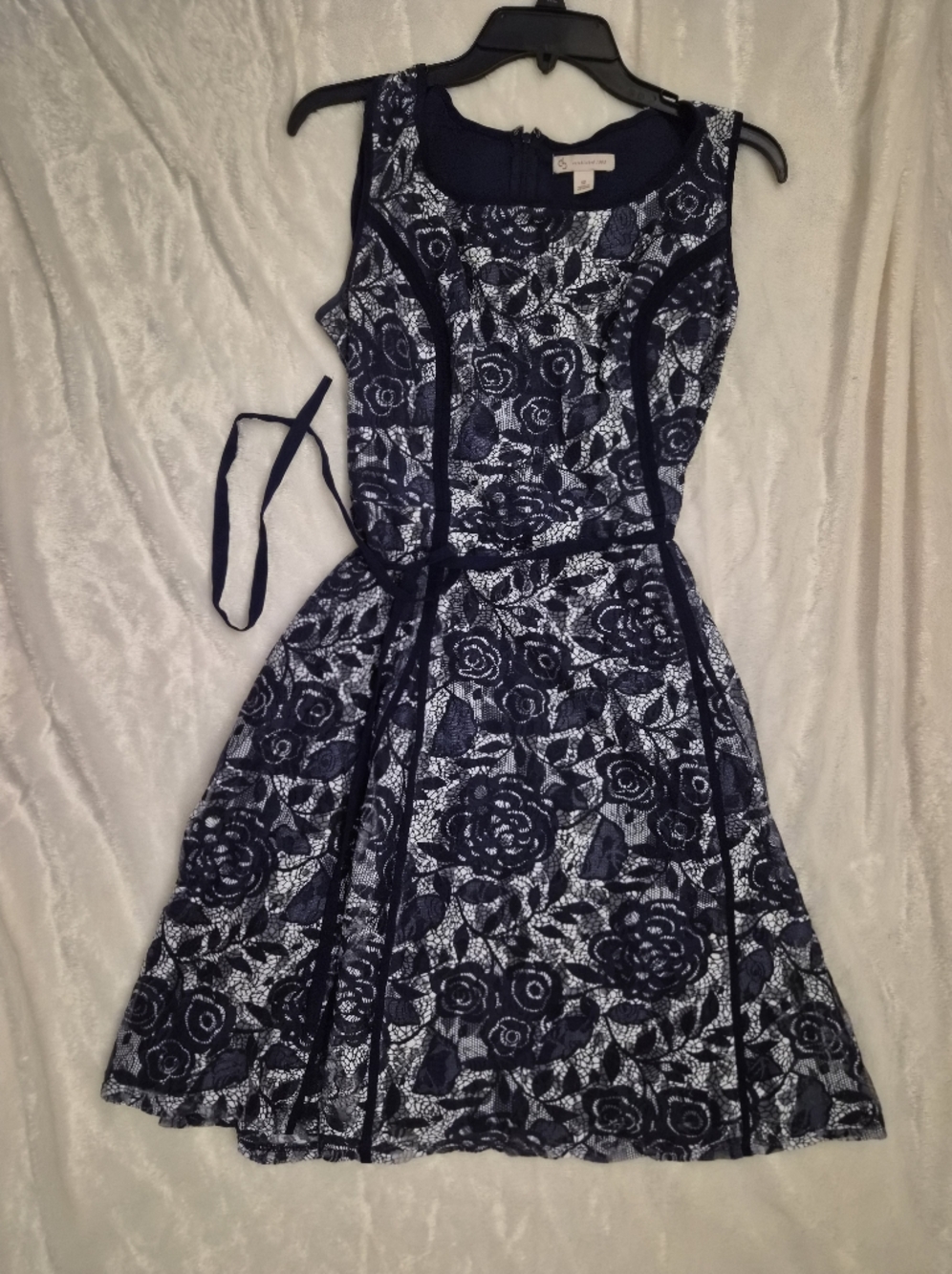 CB Established 1962 Navy White Lace Fit & Flare Dress Size 12 Wedding Guest - Picture 13 of 13